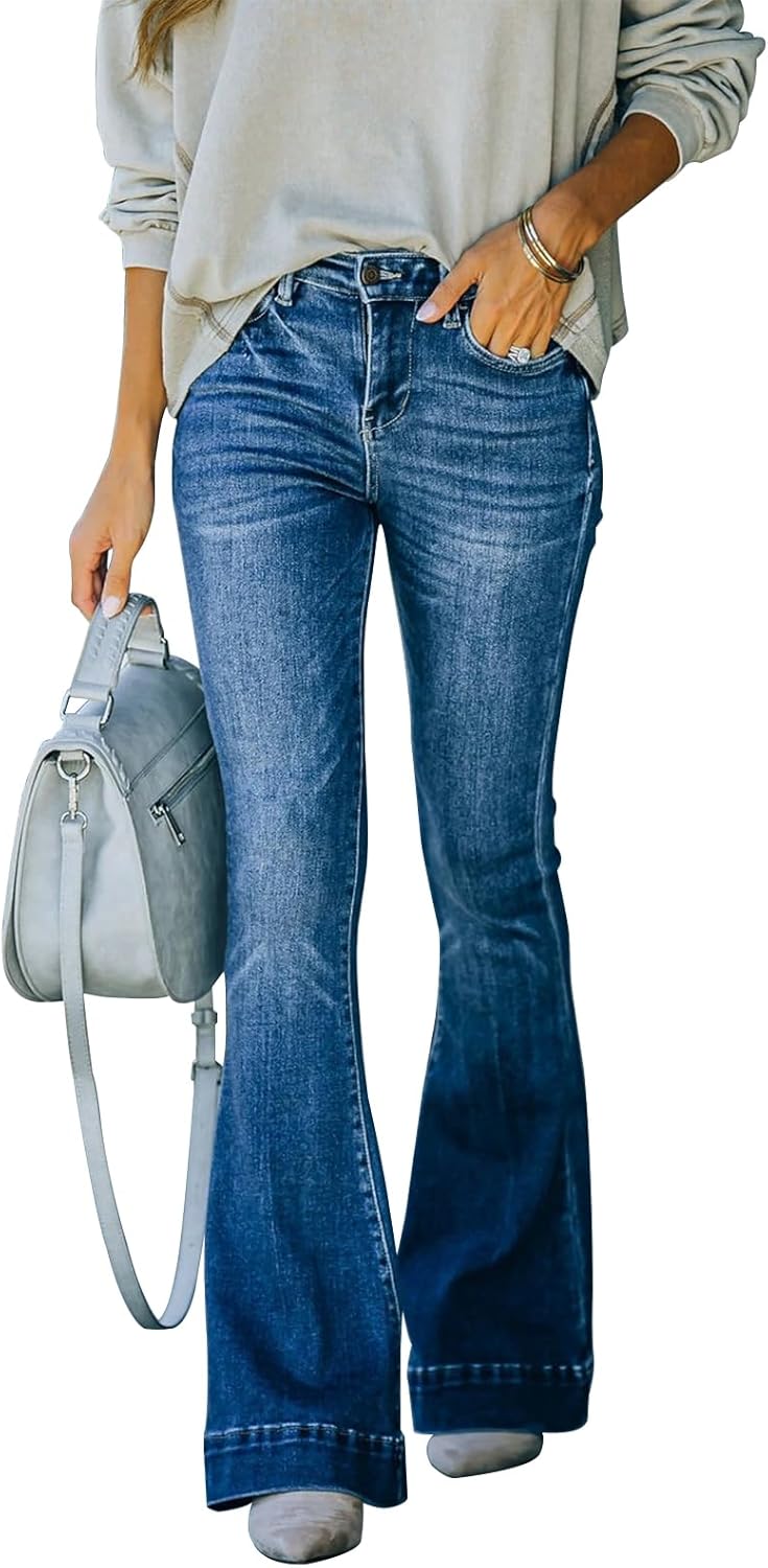 Women's Flare Bell Bottom Jeans High Waisted Wide Leg Bootcut
