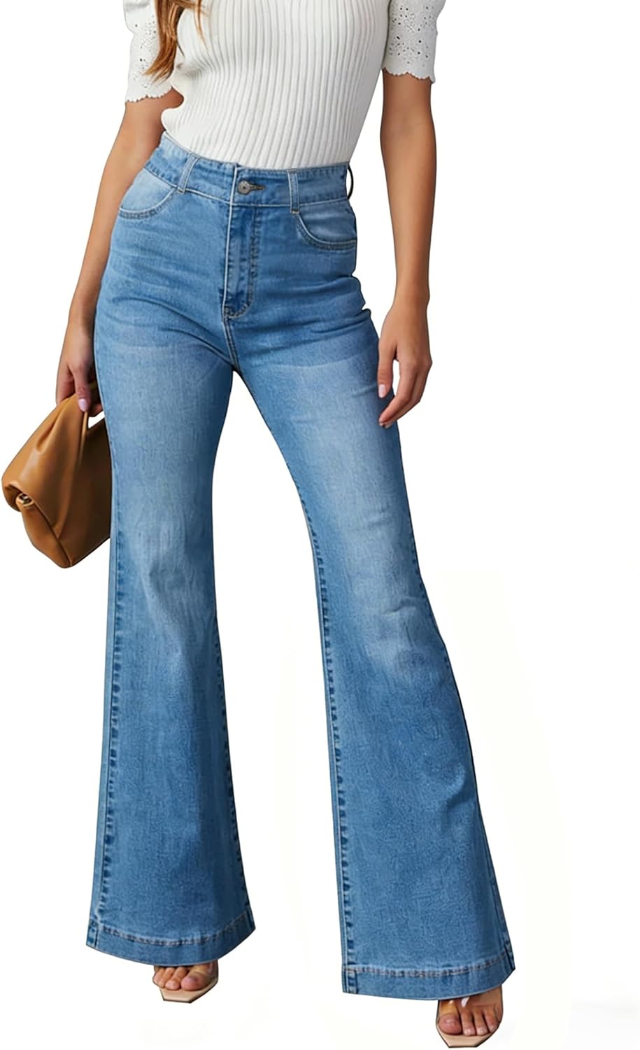 Women's Flare Bell Bottom Jeans High Waisted Wide Leg Bootcut