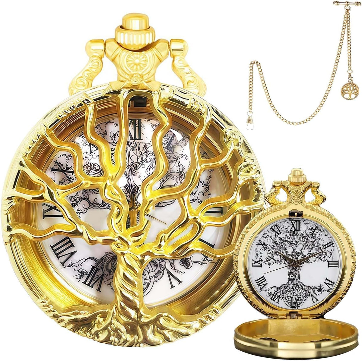 Pocket Watch — Hollow Tree Roman Numerals Antique Quartz Fob Main image