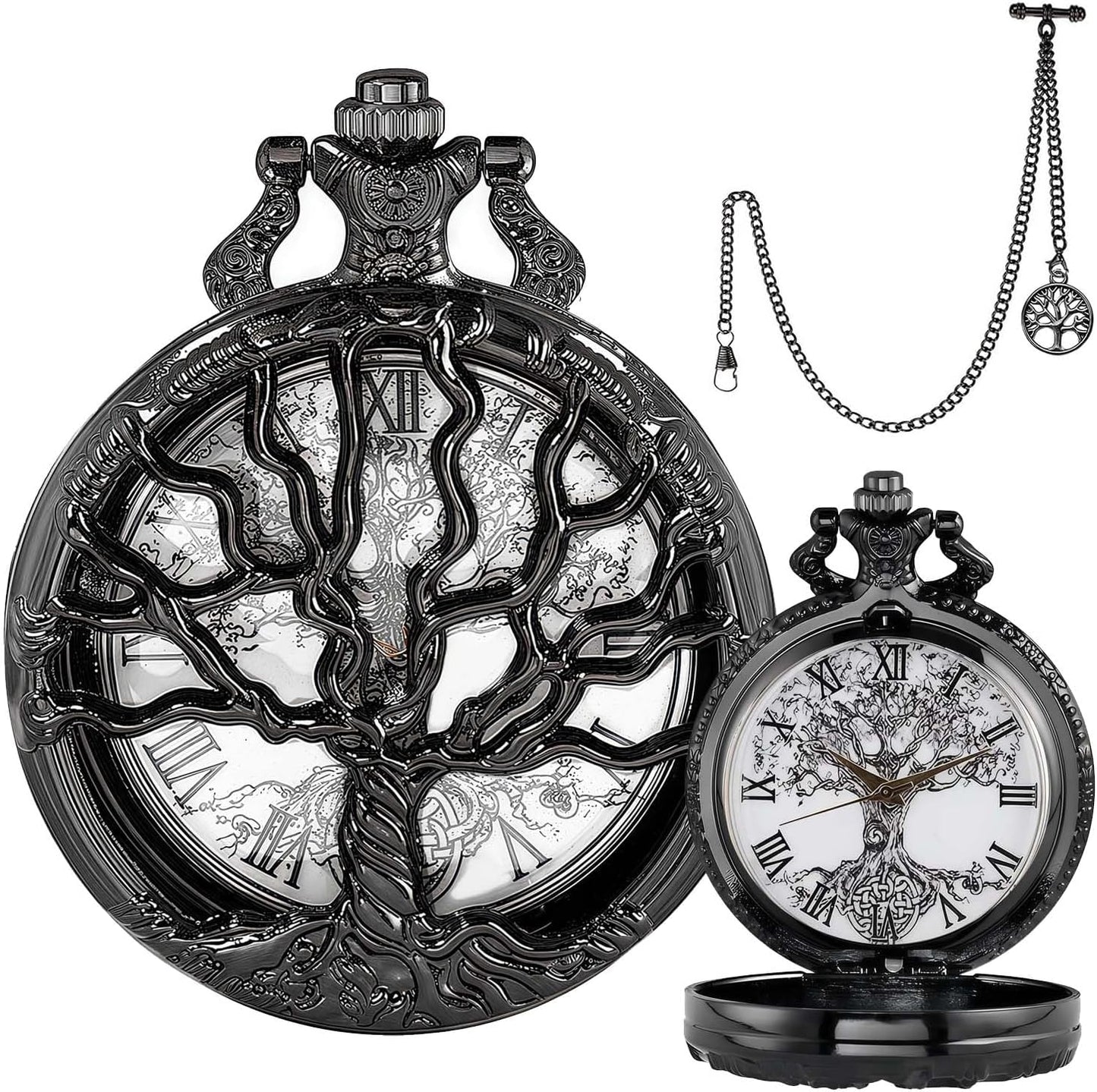 Pocket Watch — Hollow Tree Roman Numerals Antique Quartz Fob