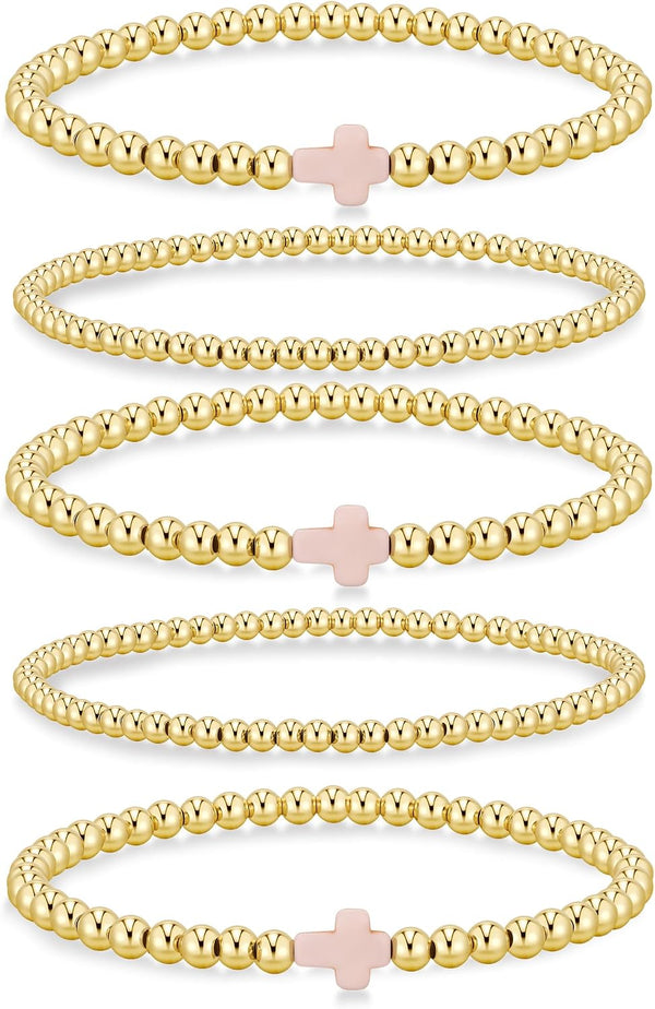 Yoosteel Gold Beaded Bracelets for Women Teen Girls, Gold Plated Jewelry