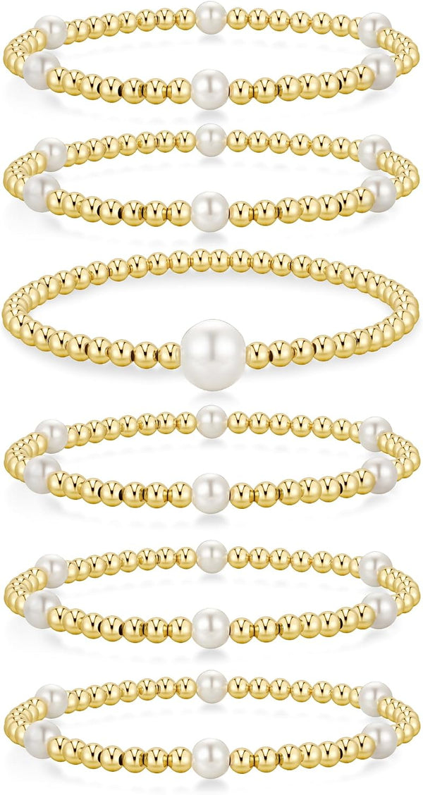 Yoosteel Gold Beaded Bracelets for Women Teen Girls, Gold Plated Jewelry