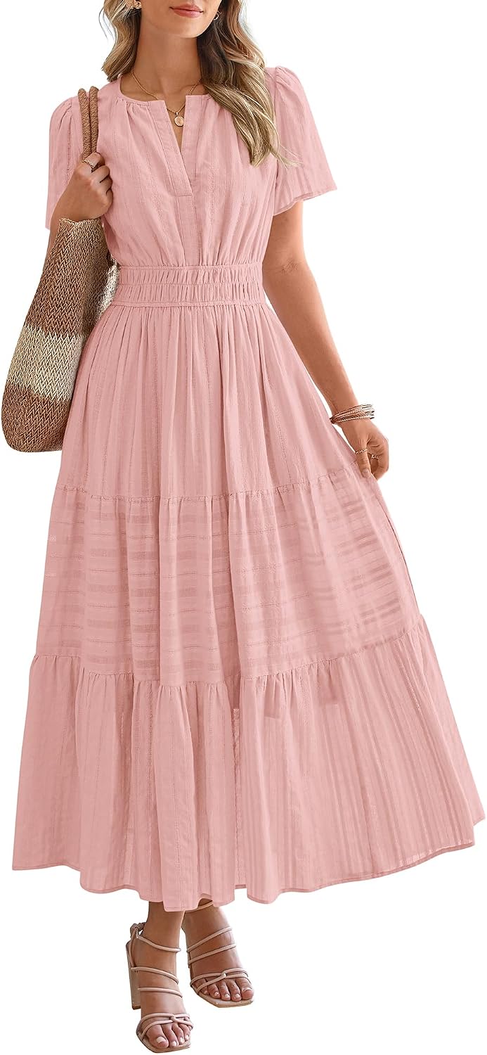 BTFBM Womens Summer 2026 Casual Maxi Dresses Lightweight Short Sleeve Dress