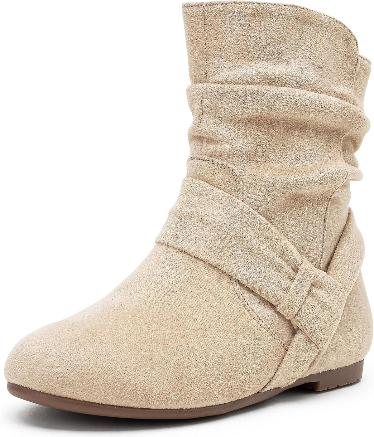 Women's Slouch Ankle Boots, Flat Low Heel Side Zip Booties 939A