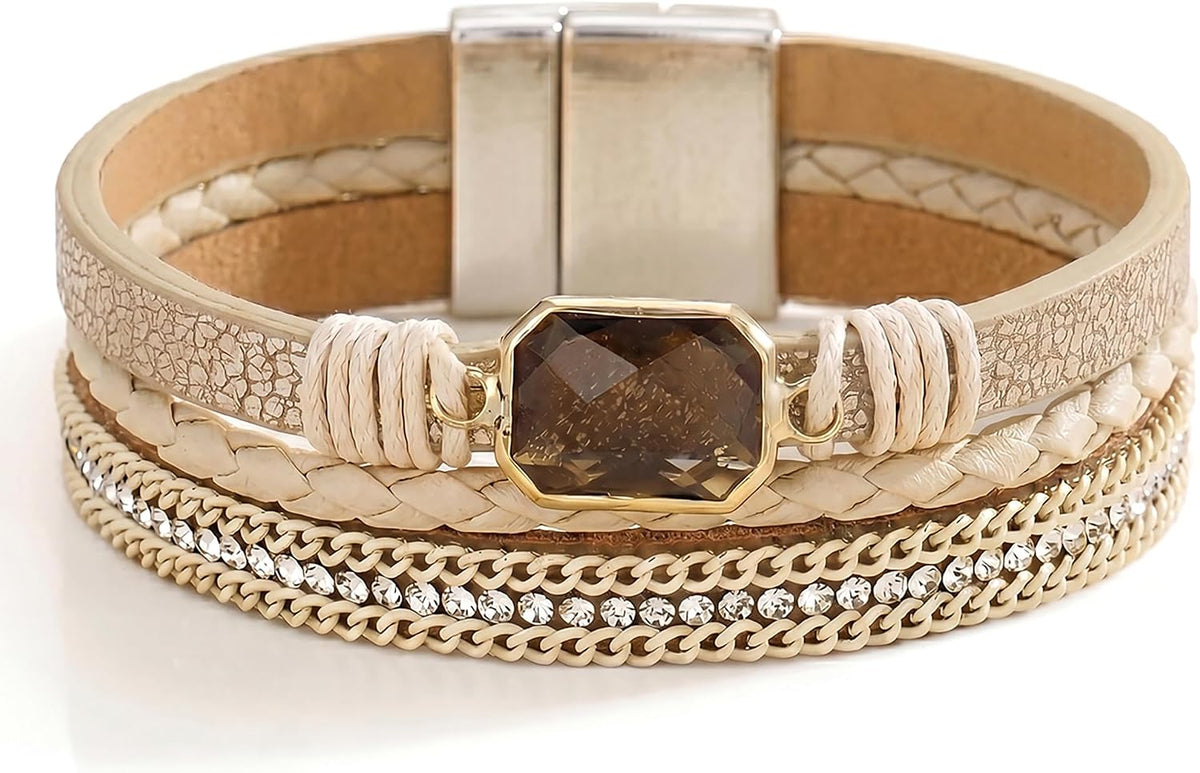 Fesciory Leather Wrap Bracelet for Women, Boho Western Layered Cuff Jewelry