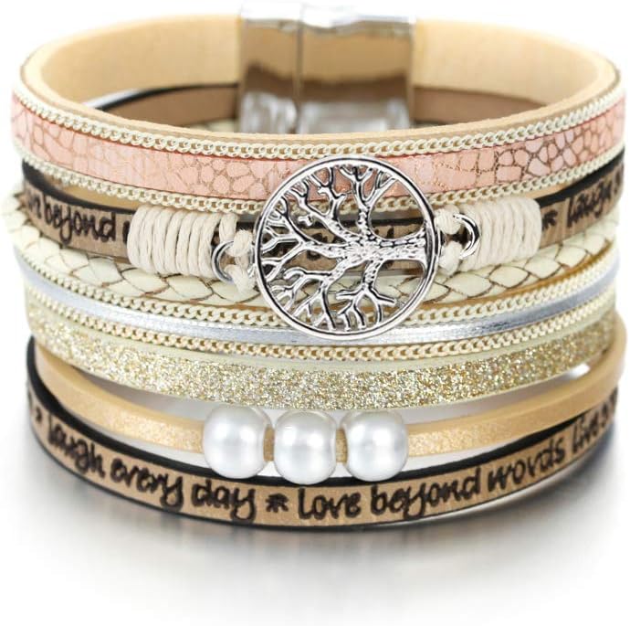 Fesciory Leather Wrap Bracelet for Women, Boho Western Layered Cuff Jewelry