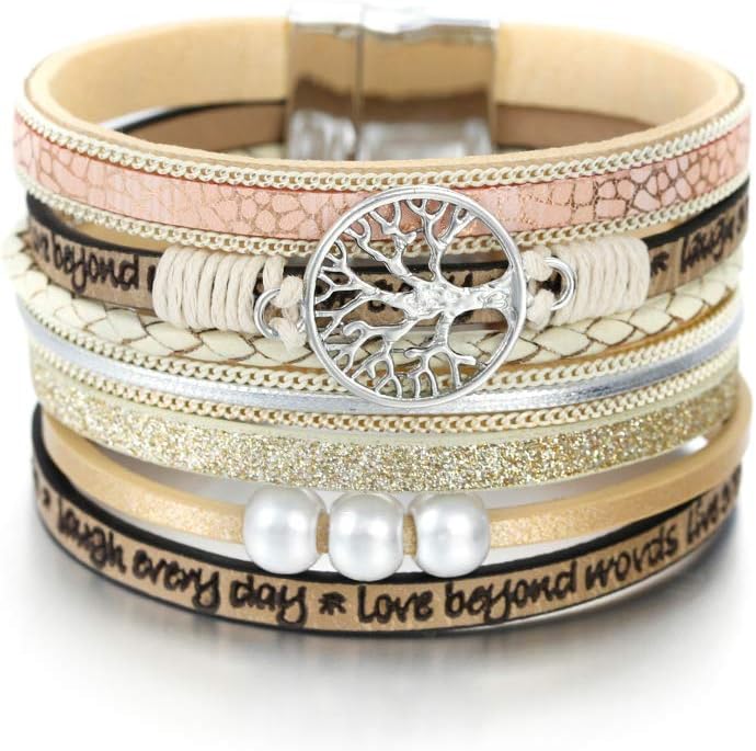 Fesciory Leather Wrap Bracelets for Women, Boho Western Layered Jewelry