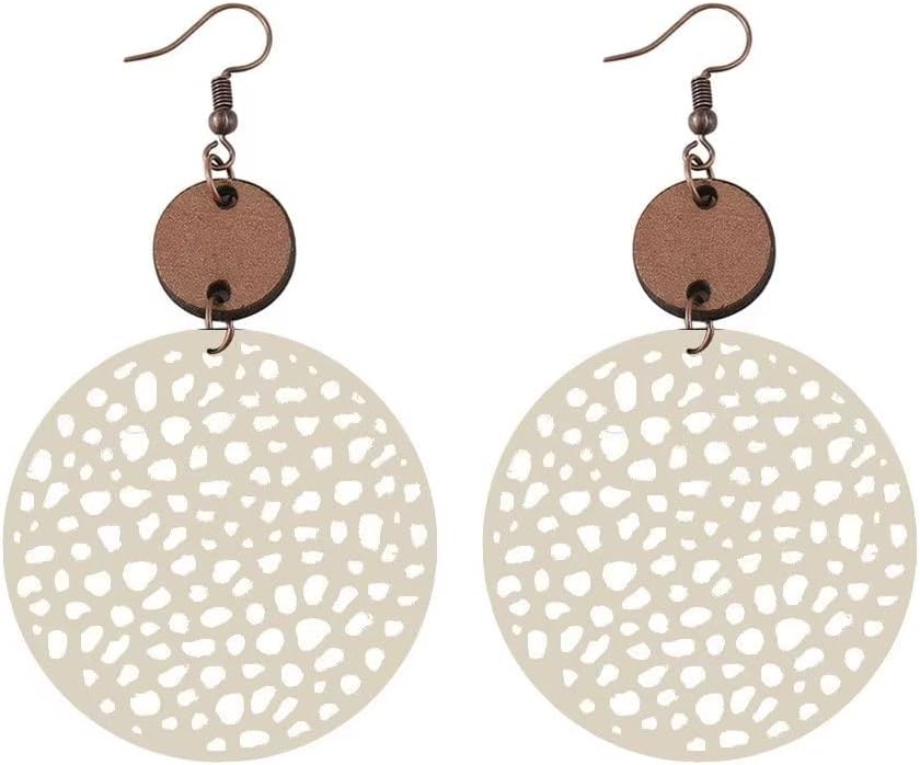 Wooden Geometric Hollow-Out Circle Statement Earrings