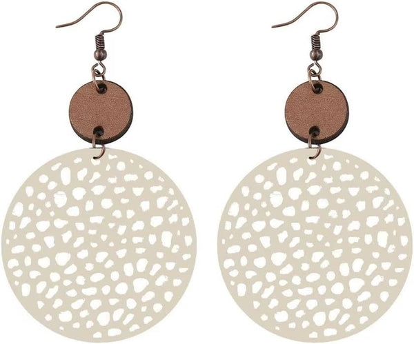 Wooden Geometric Hollow-Out Circle Statement Earrings