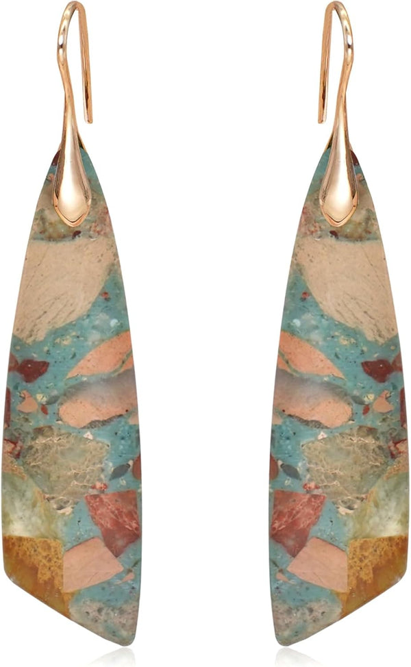 Natural Stone Triangle Boho Dangle Earrings