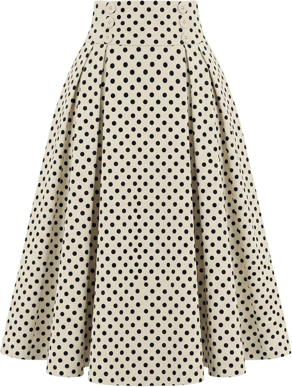 Belle Poque Women's Midi Pleated A-Line Skirts Pockets