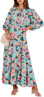 ANRABESS Womens Boho Floral 3/4 Puff Sleeve Maxi Dress