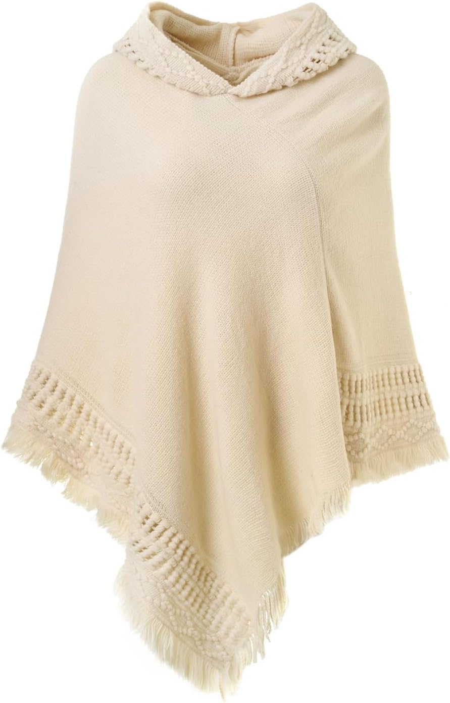 Ferand Women's Witchy Hooded Knit Poncho with Fringe