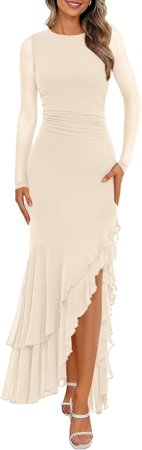 BTFBM Women's Maxi Dresses Fall 2026 Long Sleeve Wedding Guest Dress