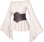 Womens Renaissance Victorian Peasant Ruffle Smocked Waist Boho Pirate Shirt Blouse with Belt Set