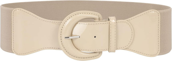 JASGOOD Women Wide Elastic Belts Vintage Chunky Buckle Patent Leather Belt