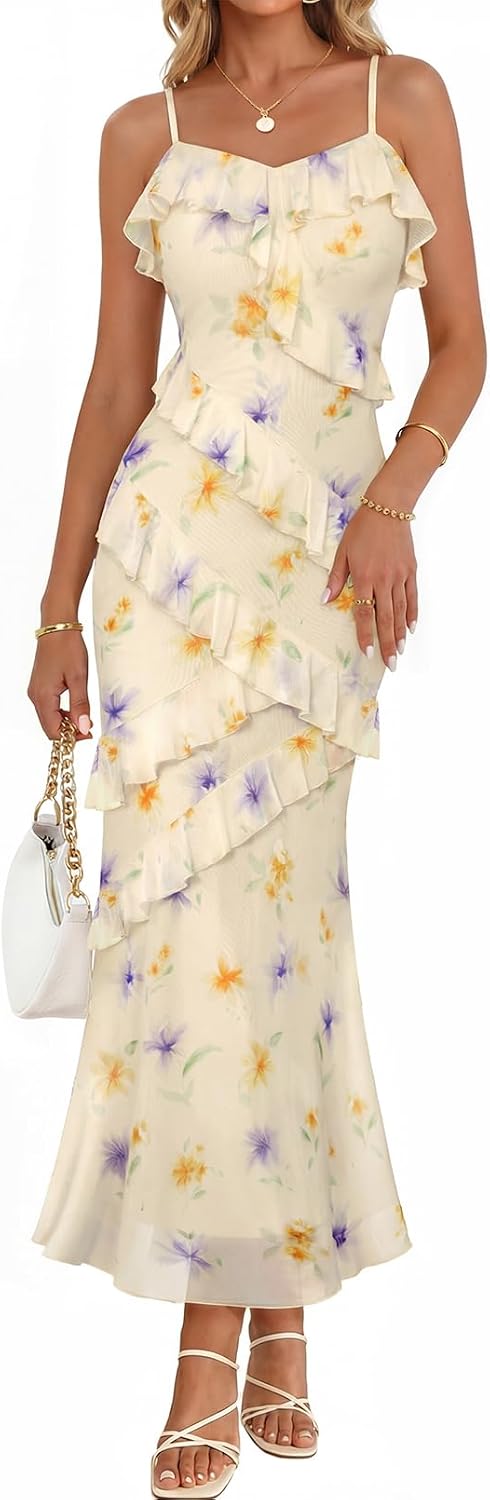 MEROKEETY Summer Floral Wedding Guest Maxi Dress Women 2026 Formal Cocktail