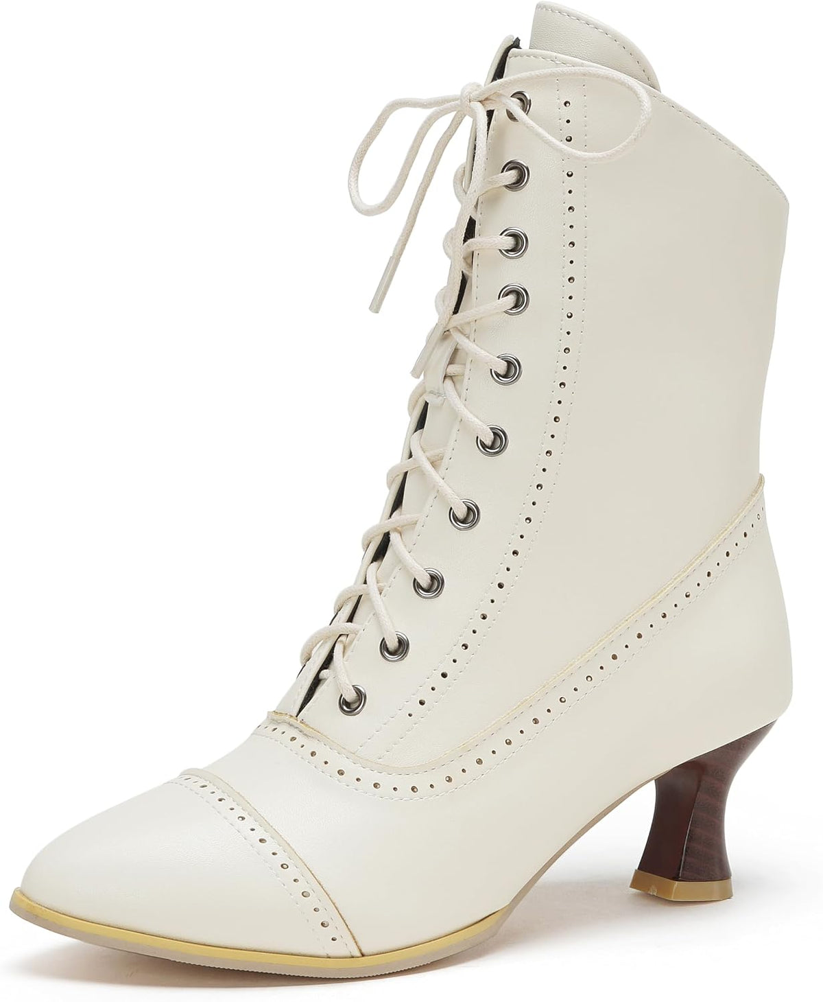 LanreyTaley Victorian Boots for Women Vintage Granny Boots Renaissance Ankle Boots Low Heel Lace Up Booties with Zipper