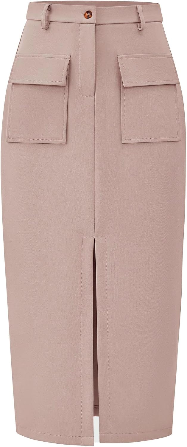 KIRUNDO Womens High Waist Cargo Midi Pencil Skirt