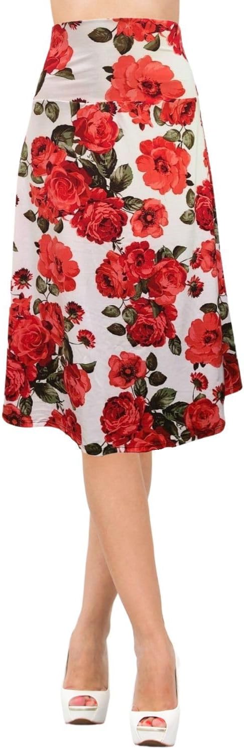 Women's A-Line Foldover Lightweight Flare Midi Pull On Closure Skirt
