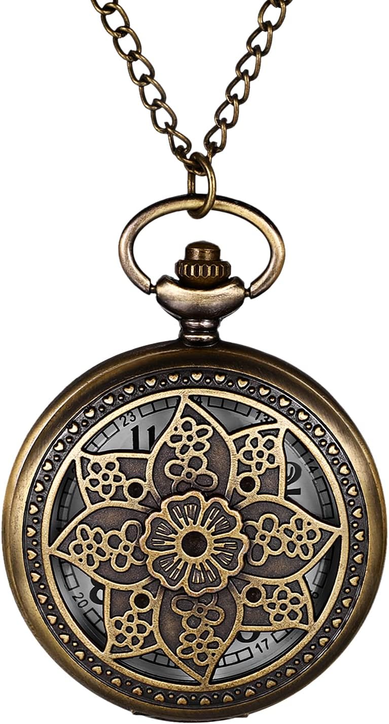 Bronze Flower Pocket Watch: Retro Vintage Pendant Watch with