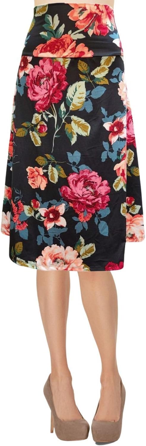 Women's A-Line Foldover Lightweight Flare Midi Pull On Closure Skirt