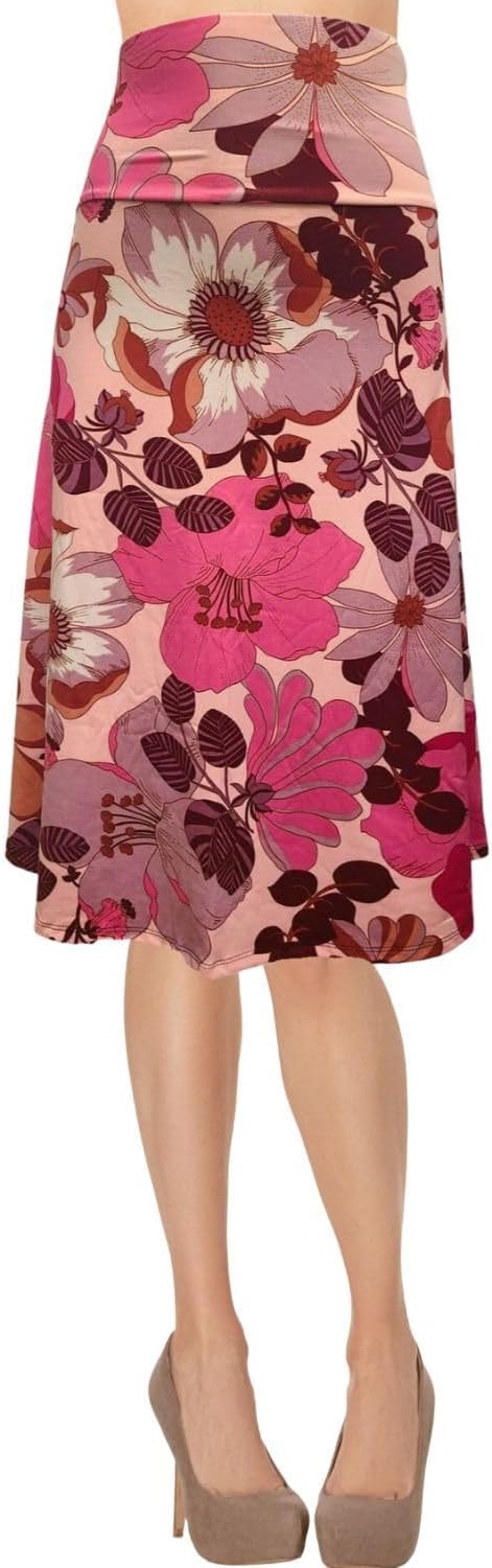 Women's A-Line Foldover Lightweight Flare Midi Pull On Closure Skirt