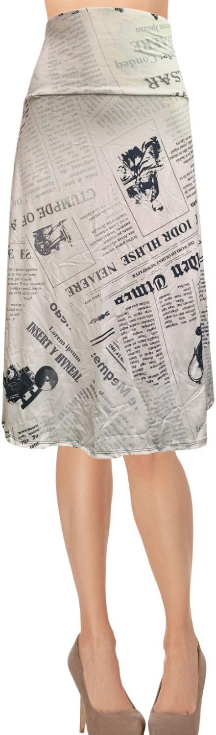 Women's A-Line Foldover Lightweight Flare Midi Pull On Closure Skirt