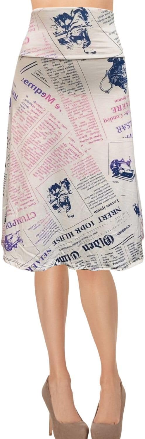 Women's A-Line Foldover Lightweight Flare Midi Pull On Closure Skirt