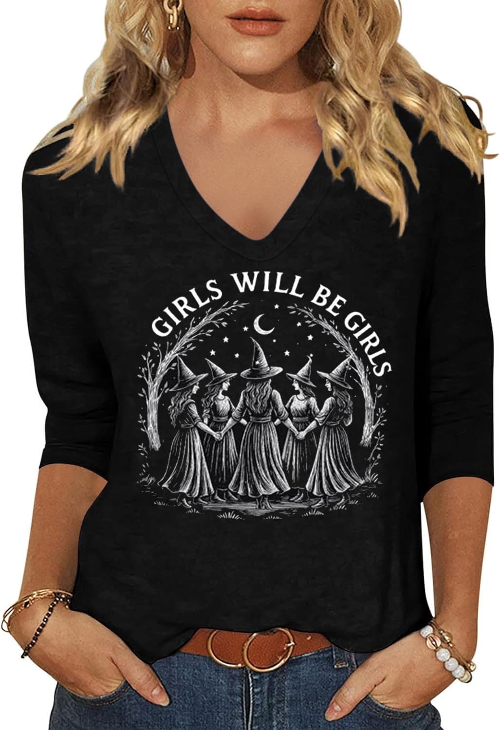 Women's Fall Halloween V Neck Shirt, Hocus Focus Graphic Tee