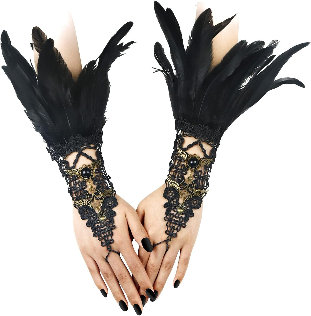 Feather Gloves Women Costume Wrist Cuffs