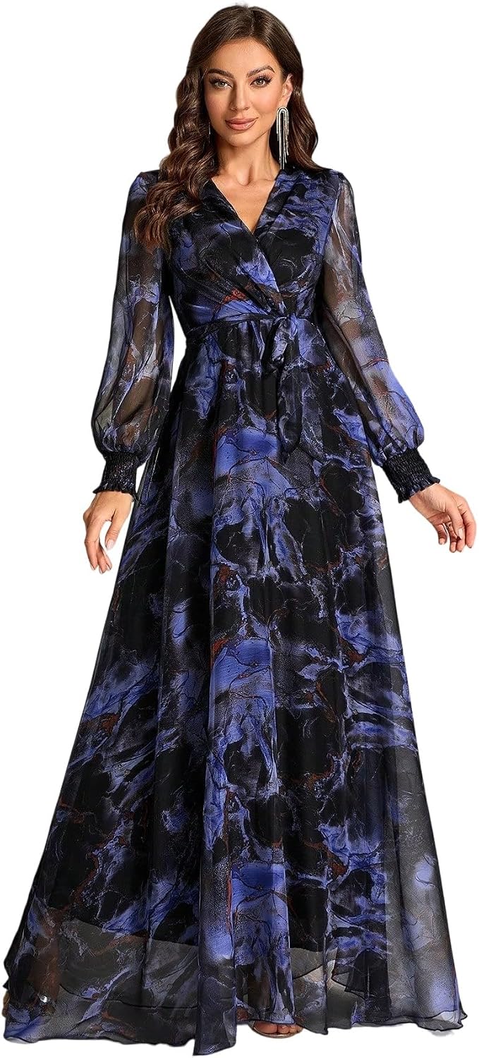 Womens Summer Dresses,Floral Patterns Vintage Elegant Cocktail Long Sleeve Boho Casual Maxi Wedding Guest Dresses for Women