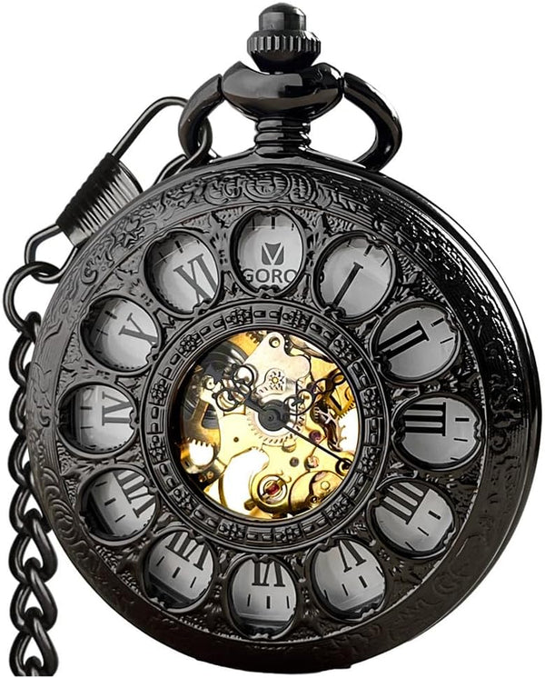 Mechanical Skeleton Pocket Watch with Chain