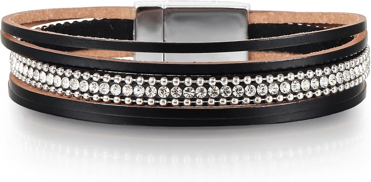 Edoneery Leather Wrap Bracelets for Women, Boho Layered Cuff Bangle