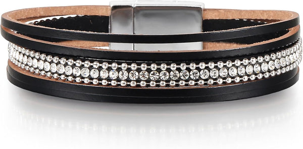 Edoneery Leather Wrap Bracelets for Women, Boho Layered Cuff Bangle