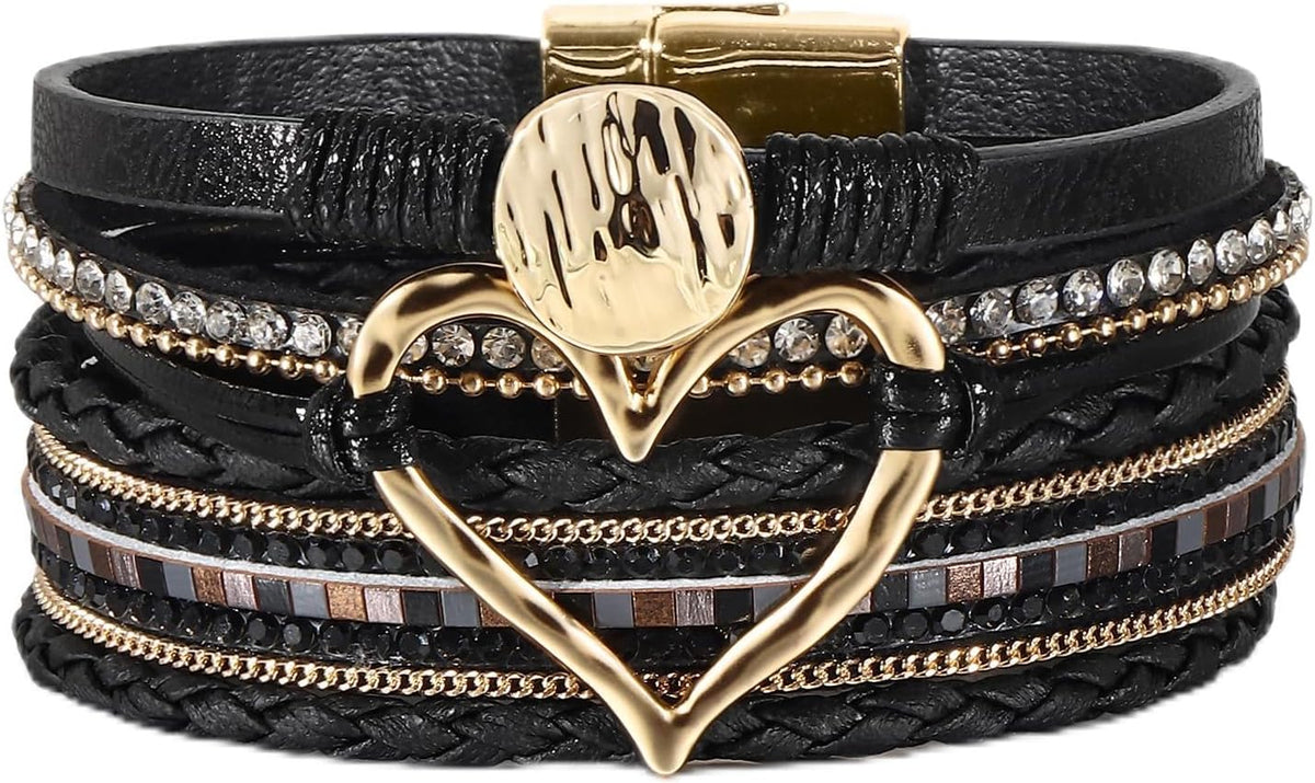Edoneery Leather Wrap Bracelets for Women, Boho Layered Cuff Bangle