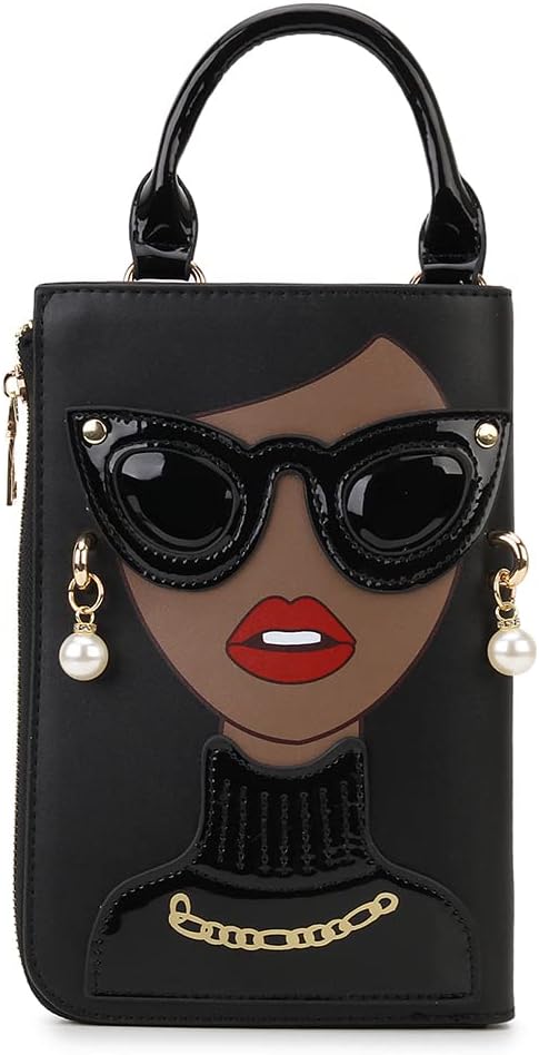 Women Novelty Lady Face Shoulder Bags Funky PU Leather Top Handle Satchel Handbags Clutch Purse for Women Secondary image