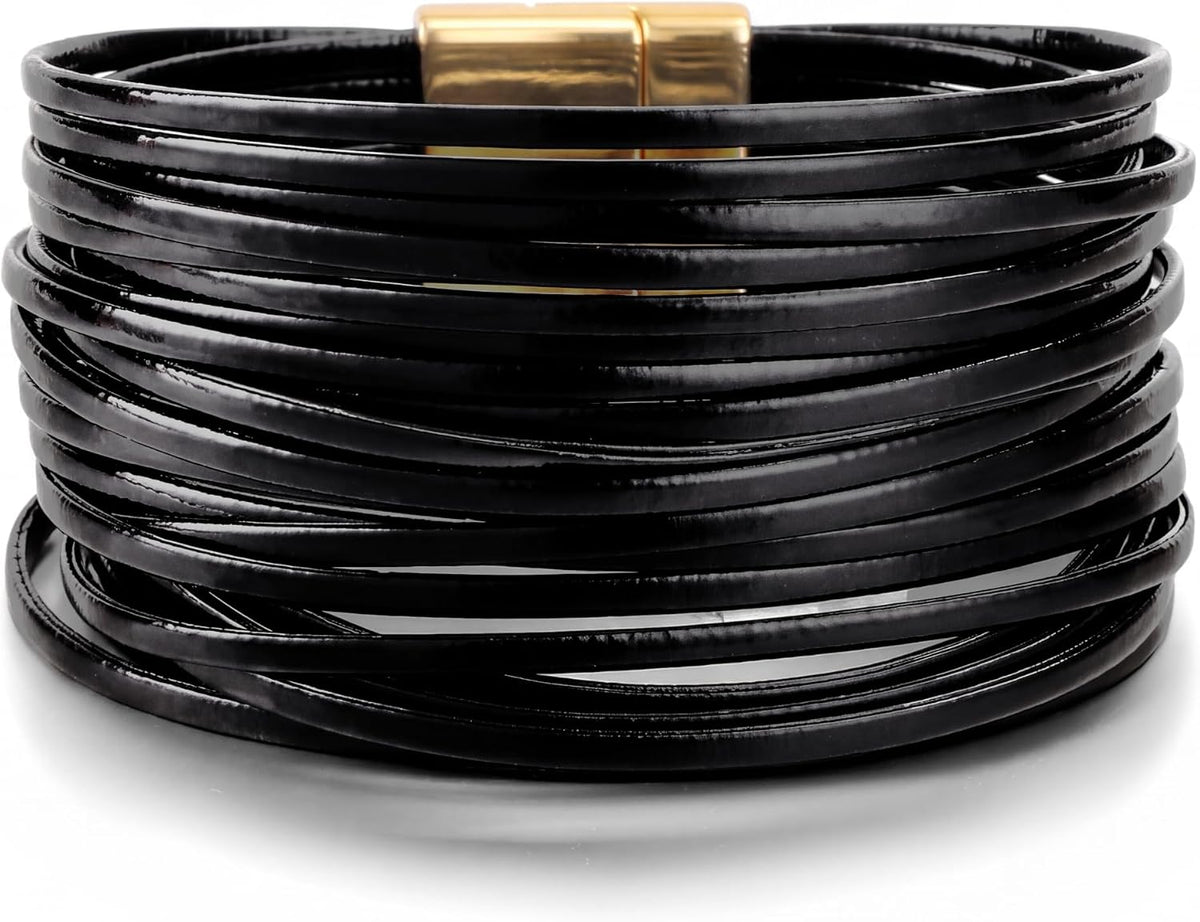 Edoneery Leather Wrap Bracelets for Women, Boho Layered Cuff Bangle