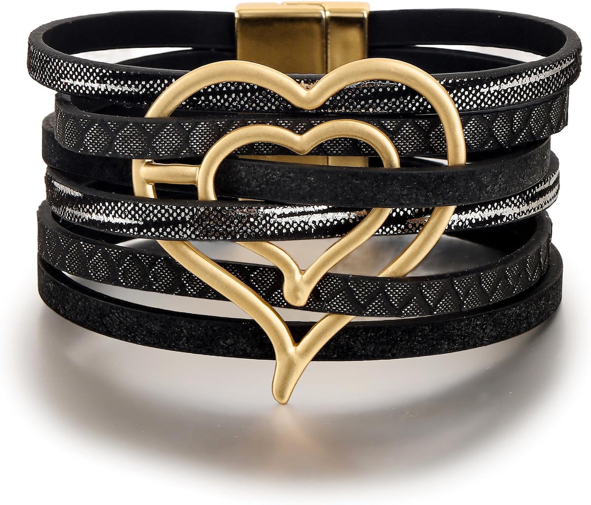 Edoneery Leather Wrap Bracelets for Women, Boho Layered Cuff Bangle