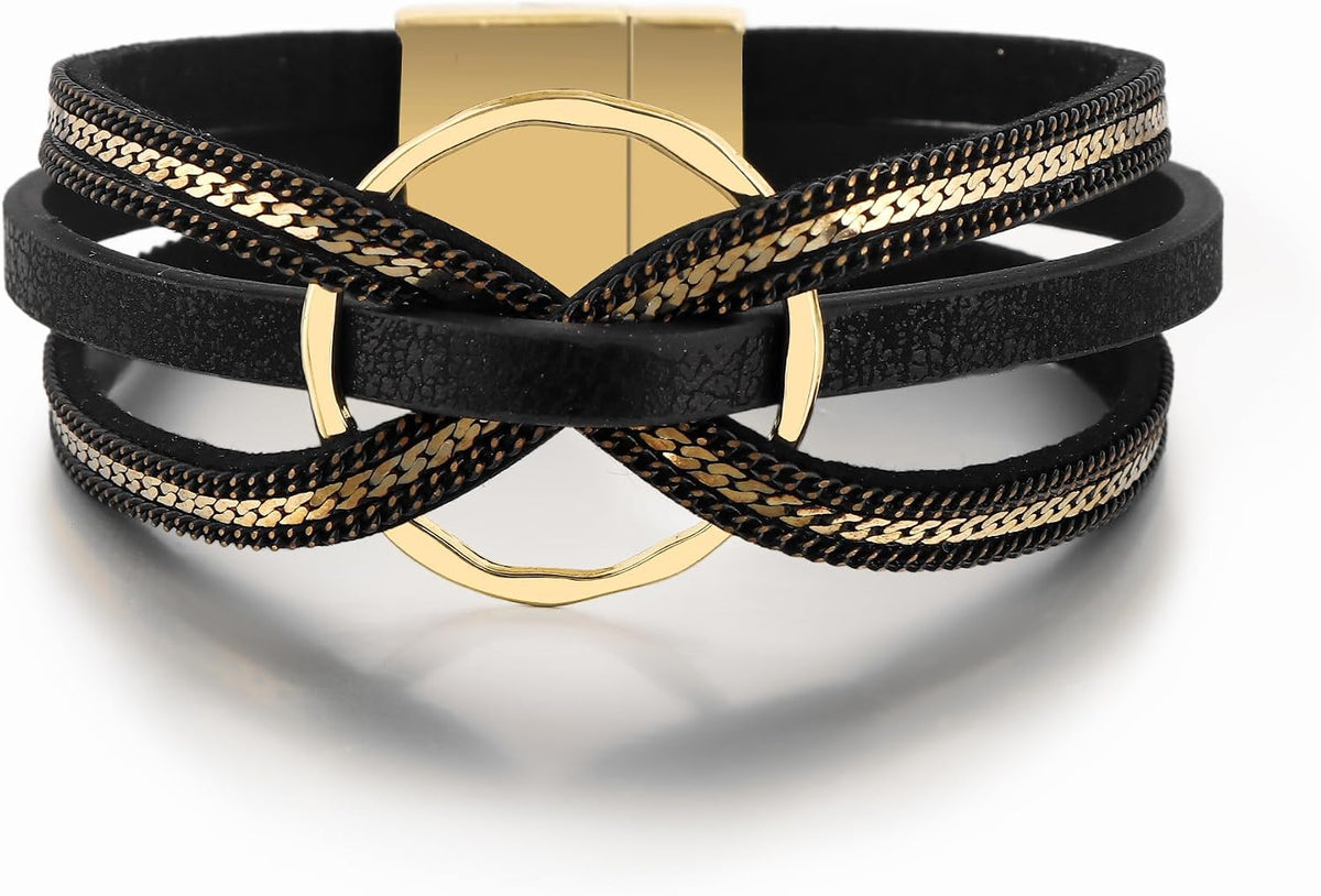 Edoneery Leather Wrap Bracelets for Women, Boho Layered Cuff Bangle