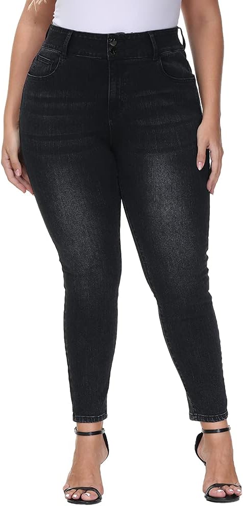 Womens Plus Size Skinny Jeans High Waisted Stretchy Classic