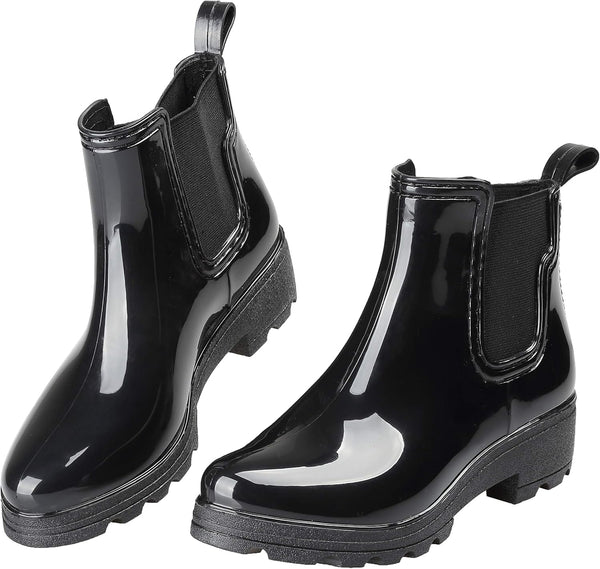 Women's Short Rain Boots Waterproof Slip On Ankle Chelsea