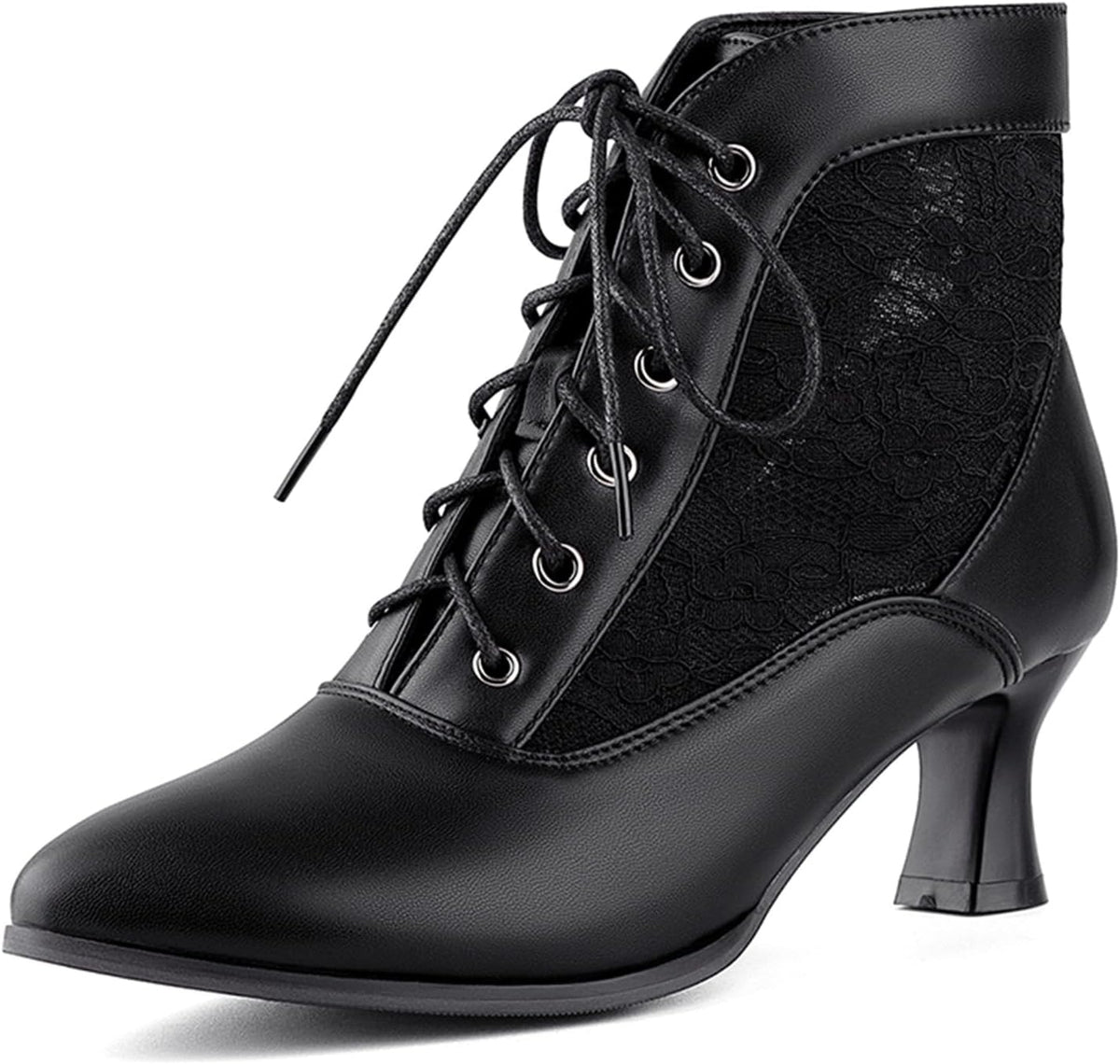 LanreyTaley Victorian Boots Wedding Shoes for Bride Lace up Boots for Women Lace Witch Shoes Renaissance Black