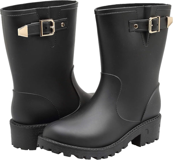Women's Short Rain Boots Waterproof Slip On Ankle Chelsea