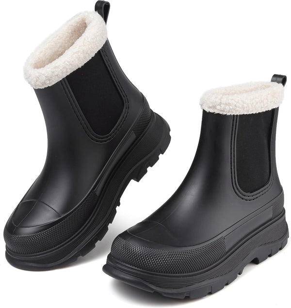 Women's Short Rain Boots Waterproof Slip On Ankle Chelsea