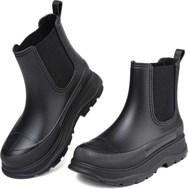 Women's Short Rain Boots Waterproof Slip On Ankle Chelsea