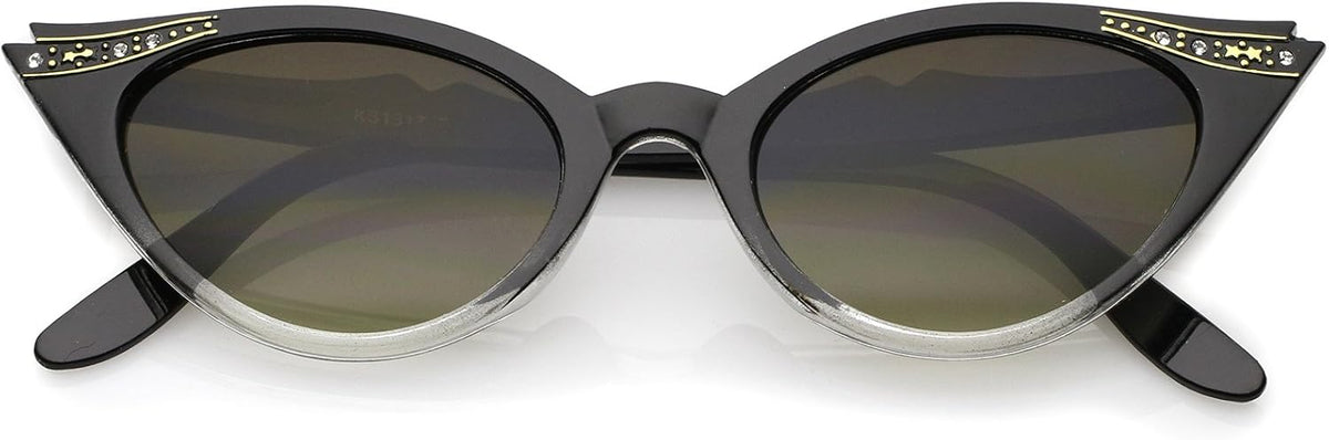 zeroUV 50s Vintage Cat Eye Sunglasses for Women UV400 Embellished with Rhinestones, Pinup Girl & Rockabilly Accessories 50mm