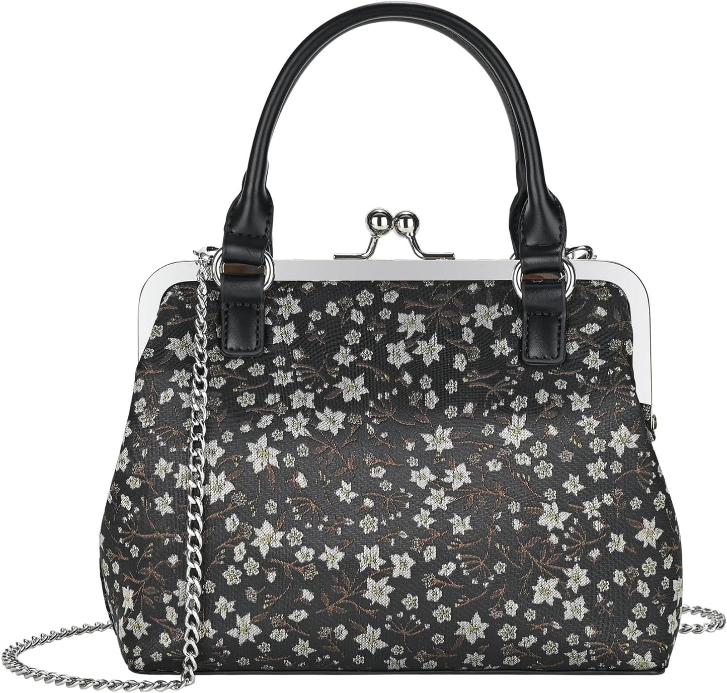 Vintage PU Leather Kiss-Lock Clutch Handbag