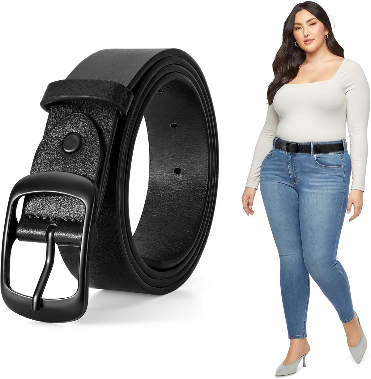 Plus Size Women Leather Belt Black Casual Waist Belt For