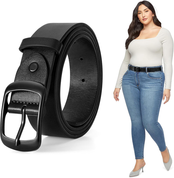 Plus Size Women Leather Belt Black Casual Waist Belt For